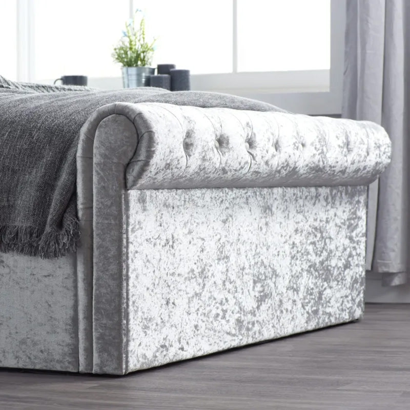 Umber Double Steel Crushed Velvet Ottoman Storage Bed