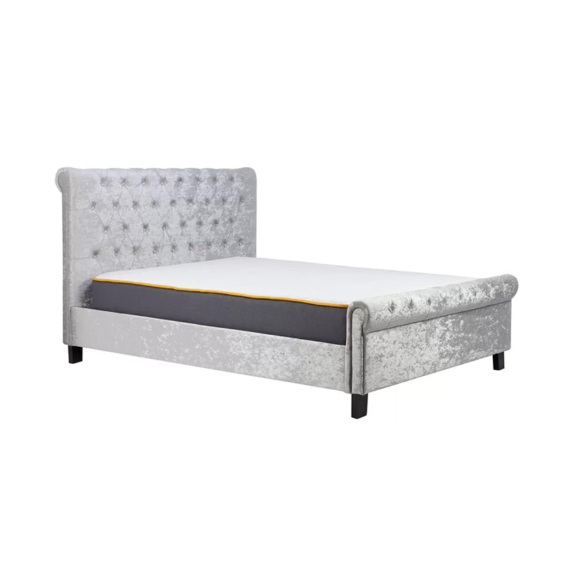 Umber Double Steel Crushed Velvet Bed