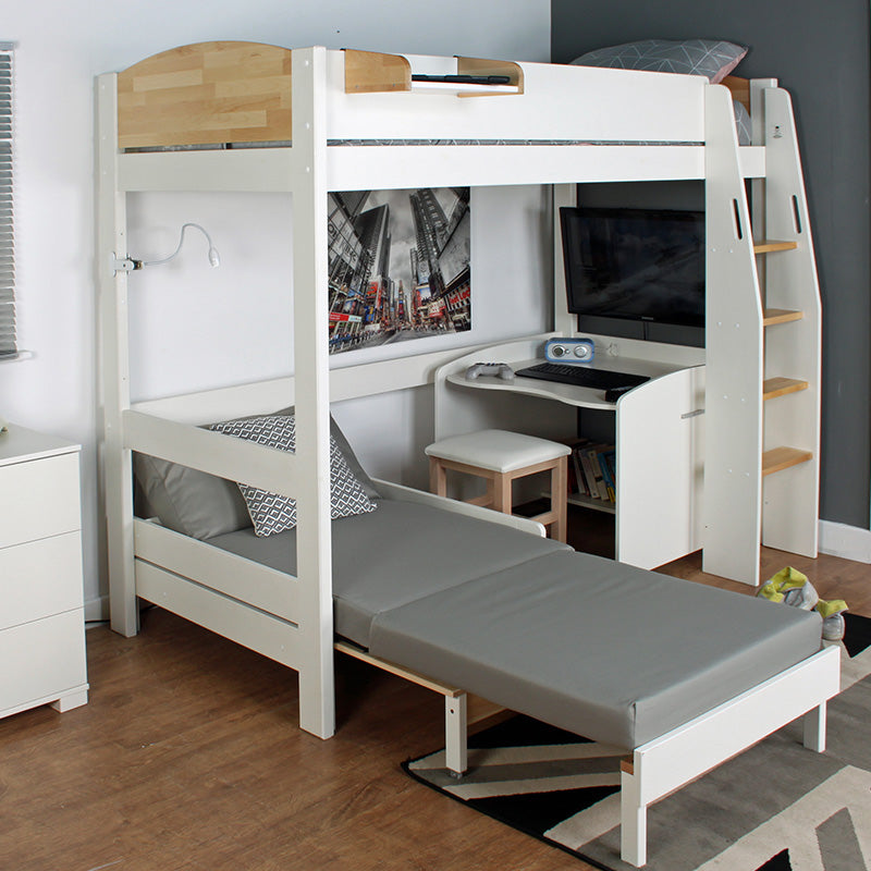 Urban Birchwood High Sleeper with Desk & Futon Sofa Bed