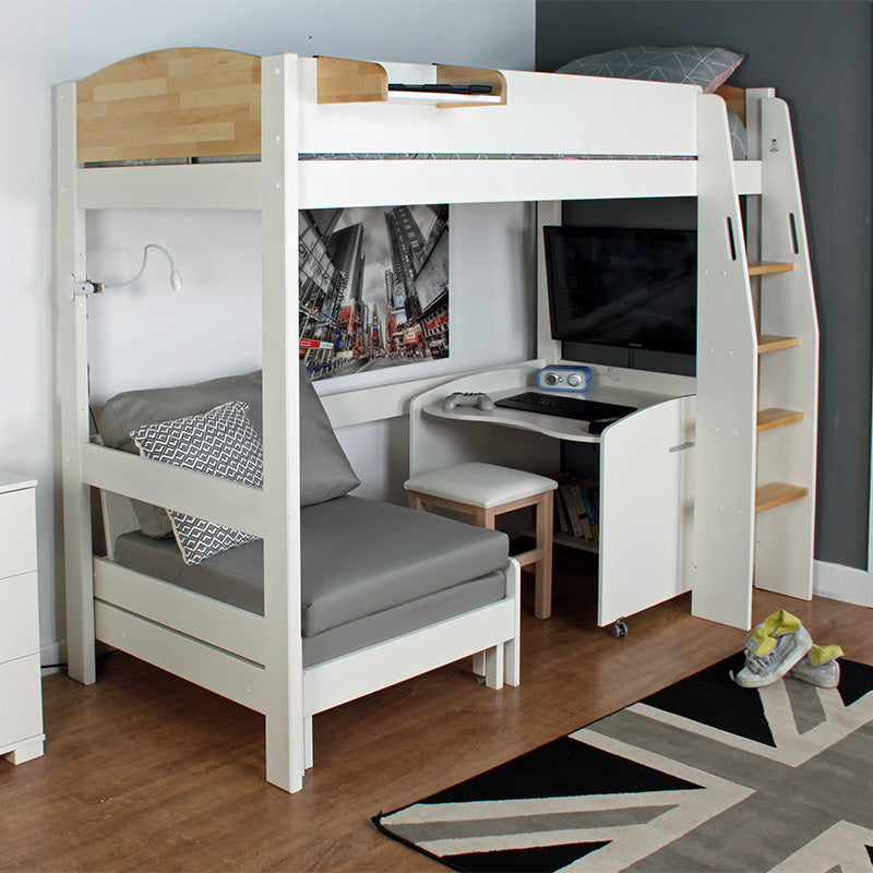 Urban Birchwood High Sleeper with Desk & Futon Sofa Bed