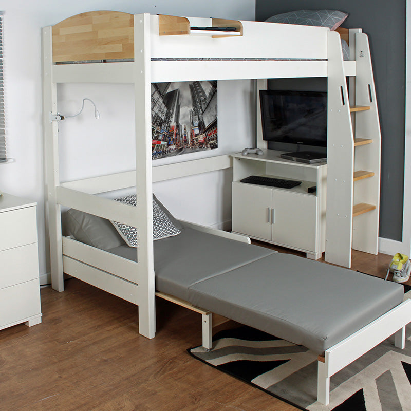 Urban Birchwood High Sleeper with Desk, Cupboard & Futon Sofa Bed