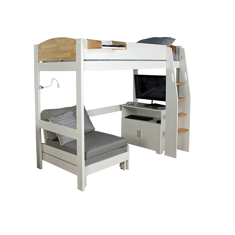 Urban Birchwood High Sleeper with Desk, Cupboard & Futon Sofa Bed