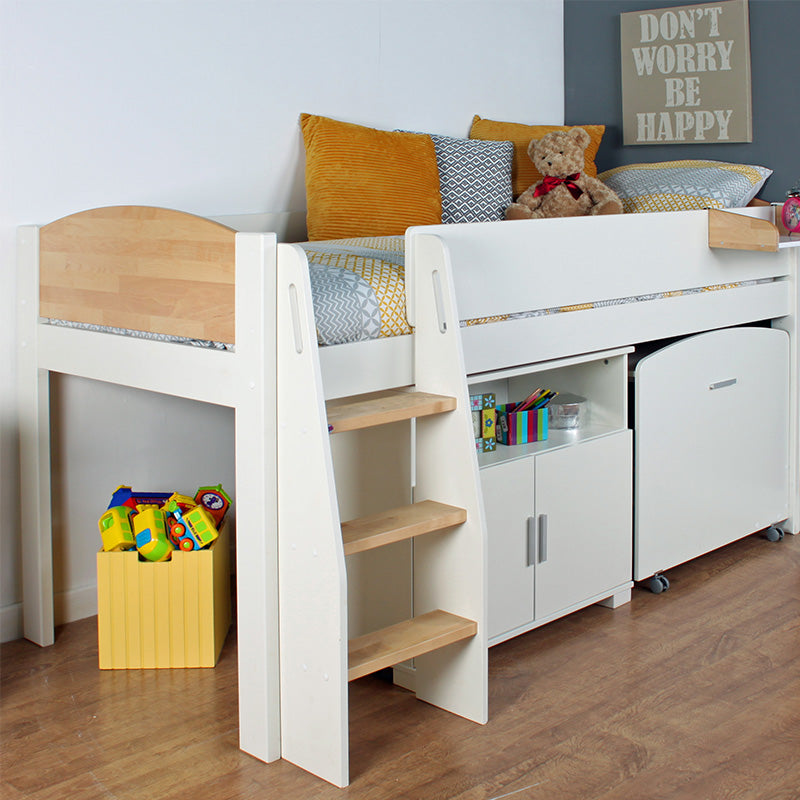 Urban Birchwood Mid Sleeper with Pull Out Desk & Cupboard