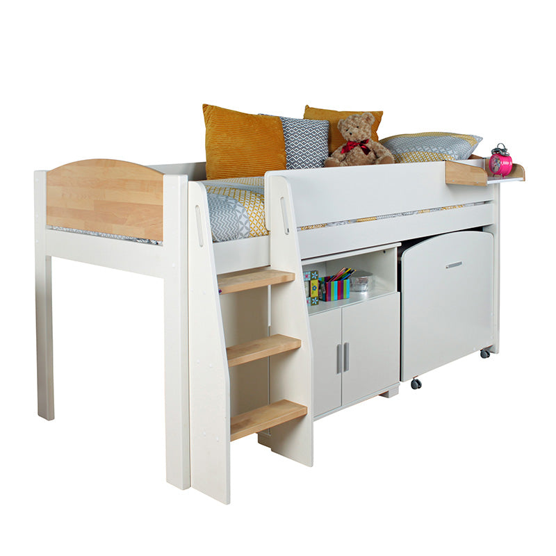 Urban Birchwood Mid Sleeper with Pull Out Desk & Cupboard