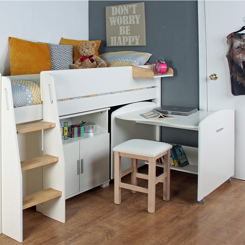 Urban Birchwood Mid Sleeper with Pull Out Desk & Cupboard