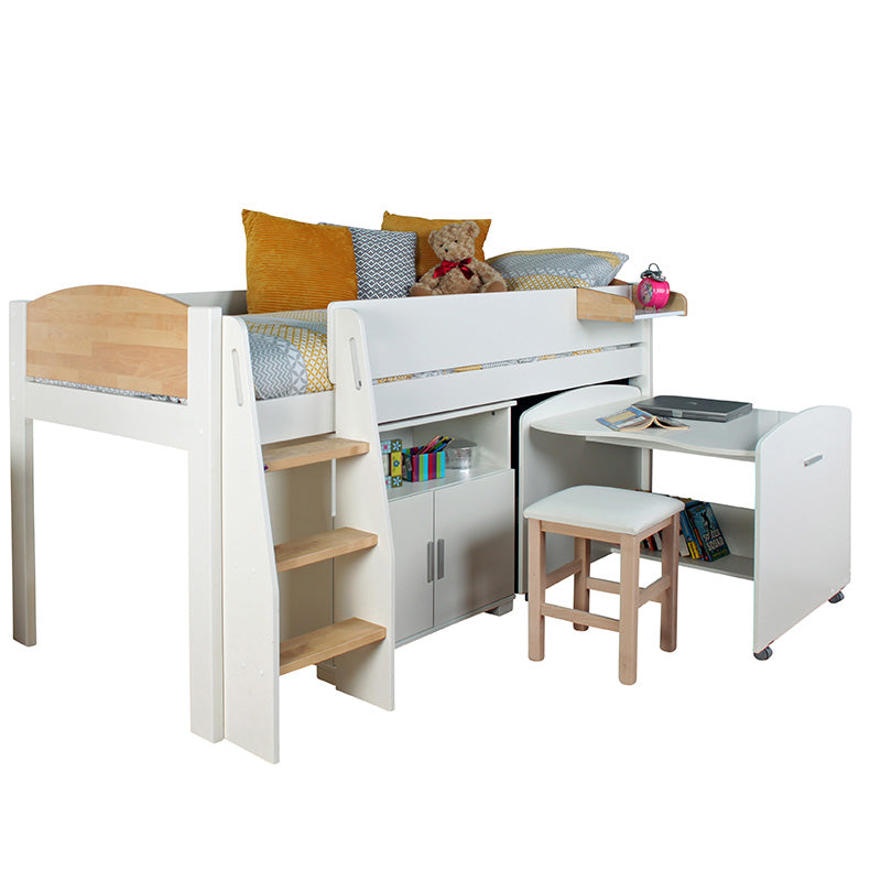 Urban Birchwood Mid Sleeper with Pull Out Desk & Cupboard