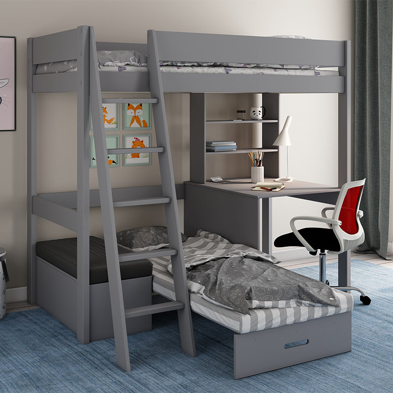 Estella Grey High Sleeper Bed with Storage, Desk, Shelves & Futon