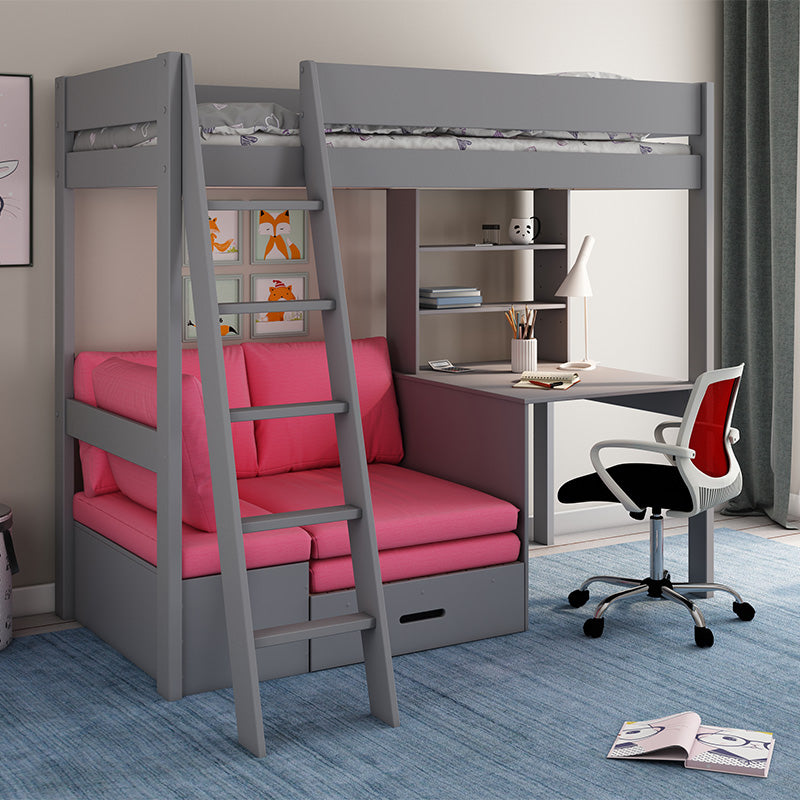 Estella Grey High Sleeper Bed with Storage, Desk, Shelves & Futon