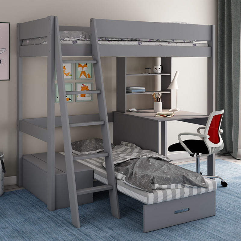 Estella Grey High Sleeper Bed with Storage, Desk, Shelves & Futon