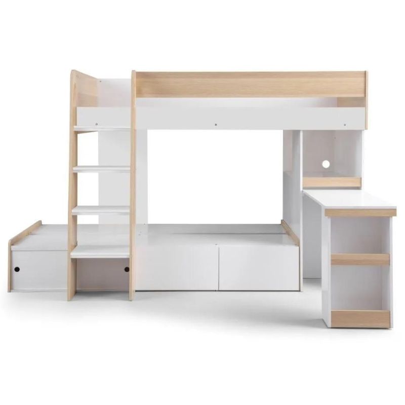 Moon Wooden Storage Bunk Bed Frame With Desk & Storage- 3ft Single