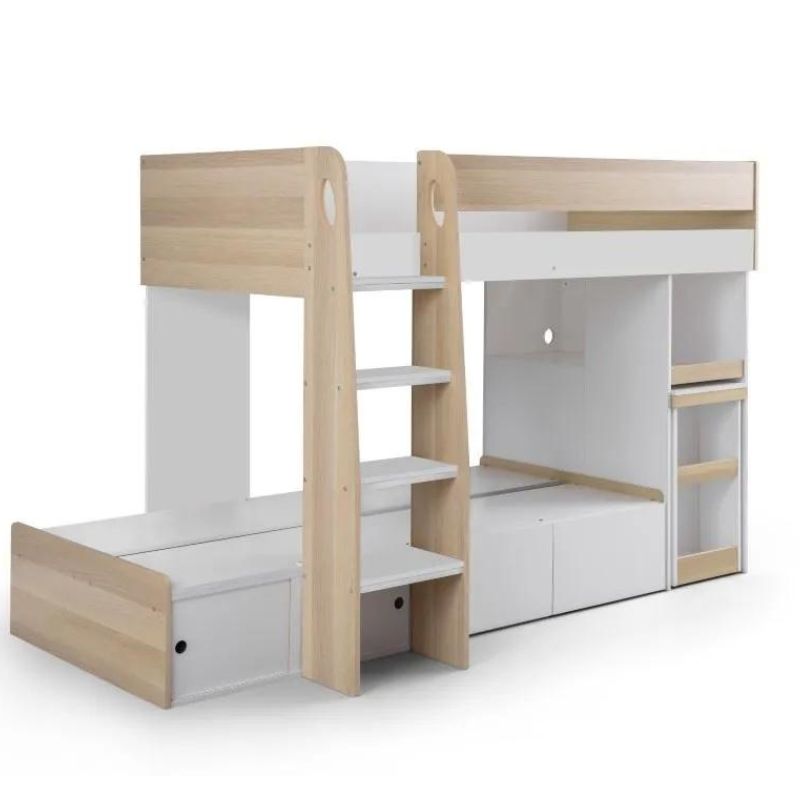 Moon Wooden Storage Bunk Bed Frame With Desk & Storage- 3ft Single