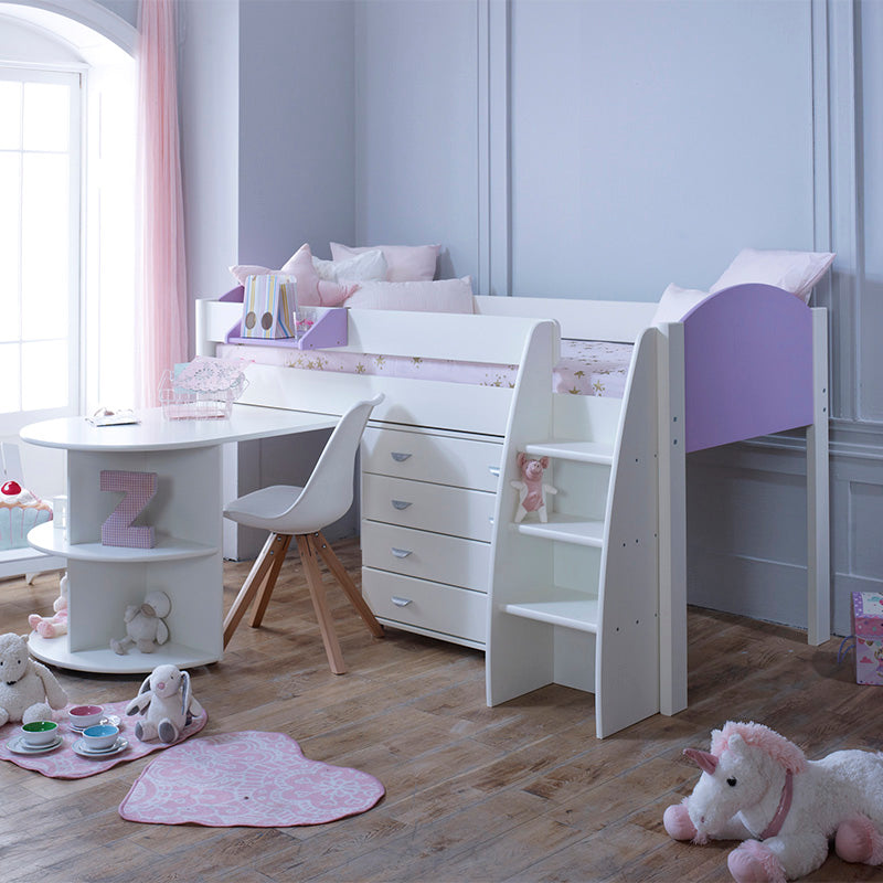 Eli D Mid Sleeper with Pull Out Desk And Chest Of 4 Drawers - 3ft Single