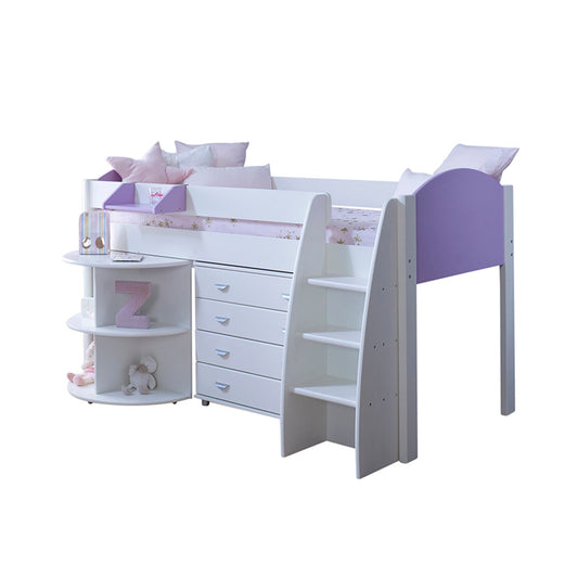 Eli E Mid Sleeper With Pull Out Desk, Chest of 4 Drawers And Cube Storage Unit - 3ft Single