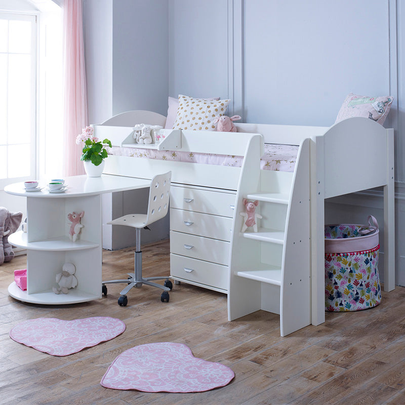 Eli D Mid Sleeper with Pull Out Desk And Chest Of 4 Drawers - 3ft Single