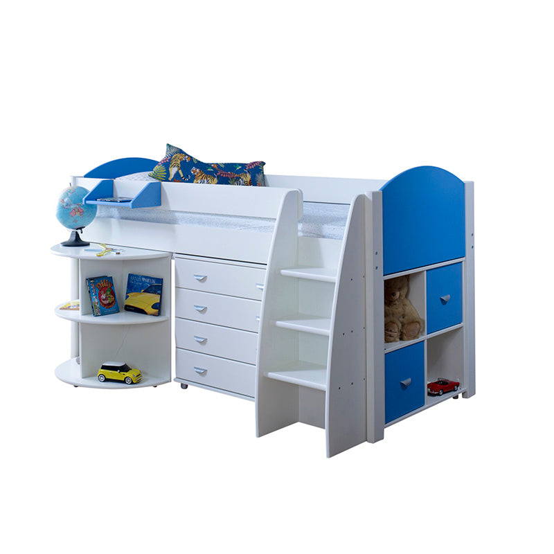 Eli E Mid Sleeper With Pull Out Desk, Chest of 4 Drawers And Cube Storage Unit - 3ft Single