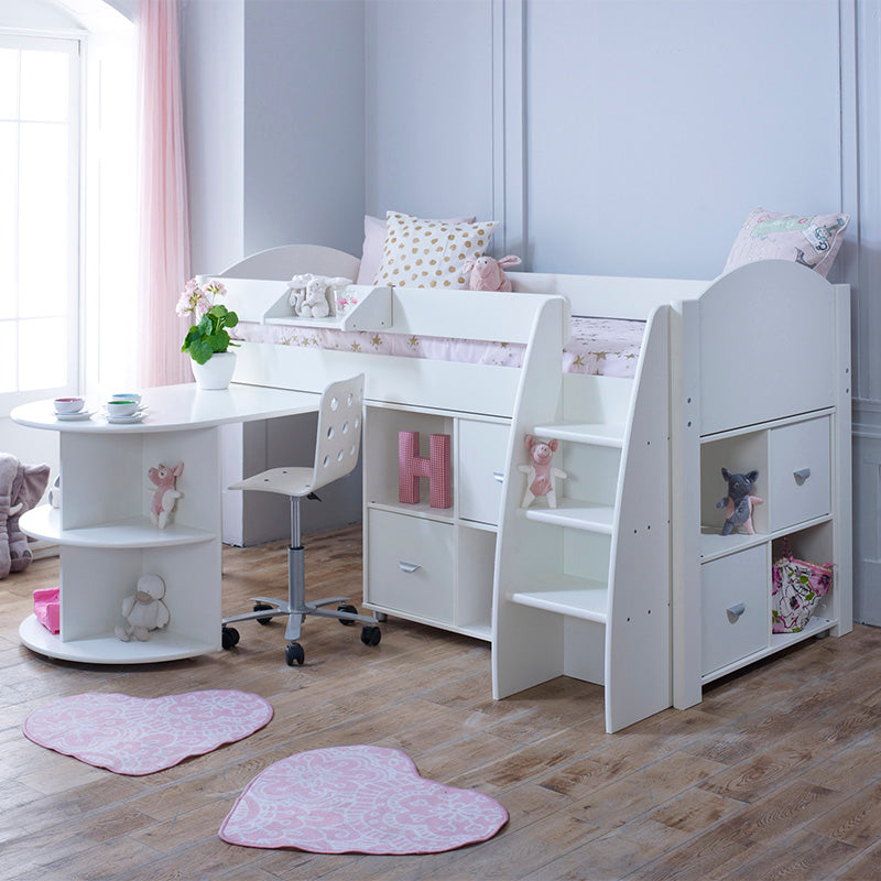 Eli G Mid Sleeper with Pull out desk and 2 no. Cube Storage Units- 3ft Single