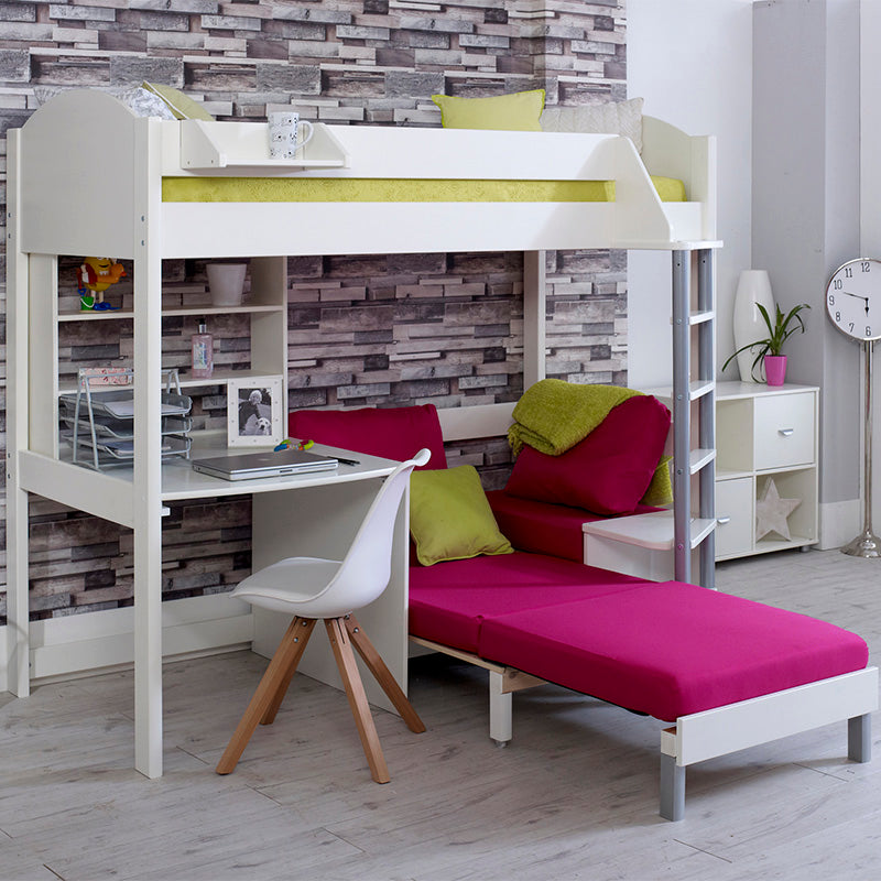 Loft bed with desk and pull out outlet sofa