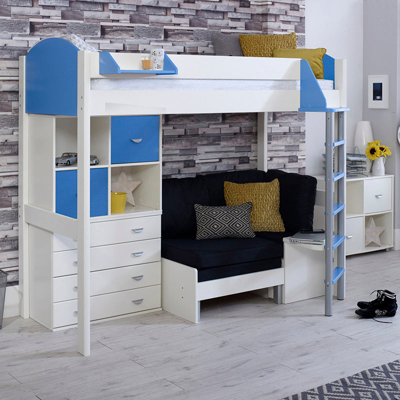 Noah High Sleeper Bed with Drawers, Storage Unit & Futon Sofa Bed