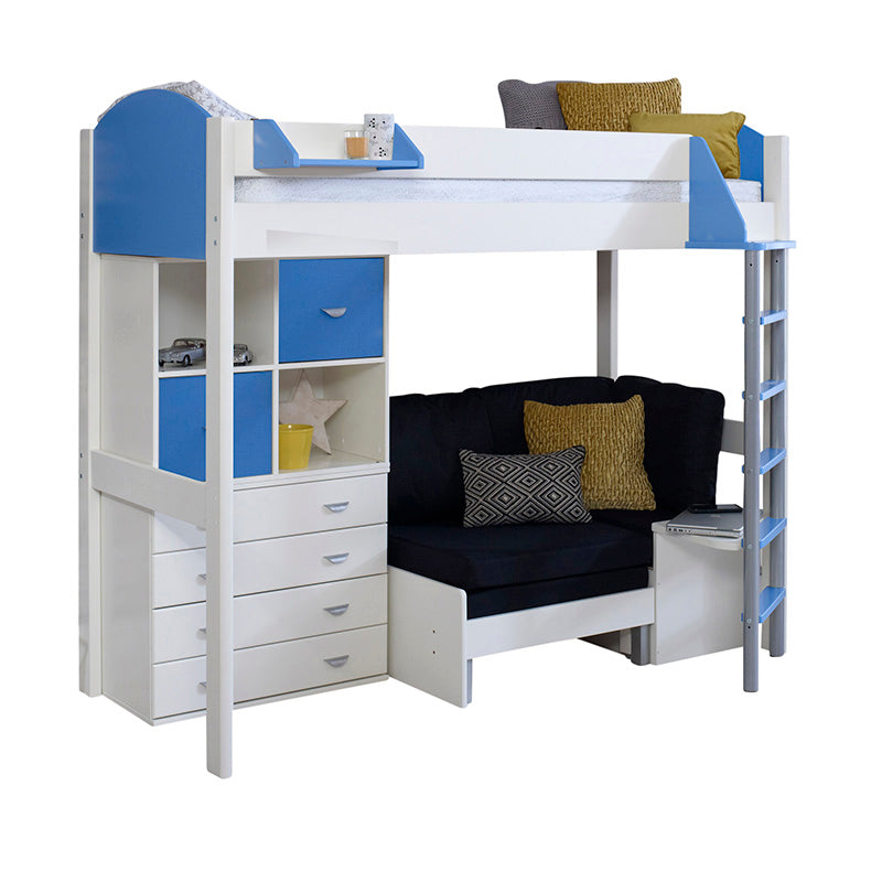 Noah High Sleeper Bed with Drawers, Storage Unit & Futon Sofa Bed