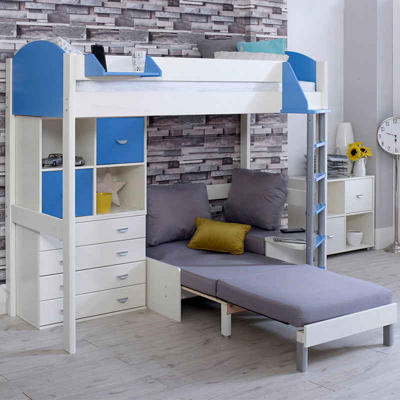 Noah High Sleeper Bed with Drawers, Storage Unit & Futon Sofa Bed