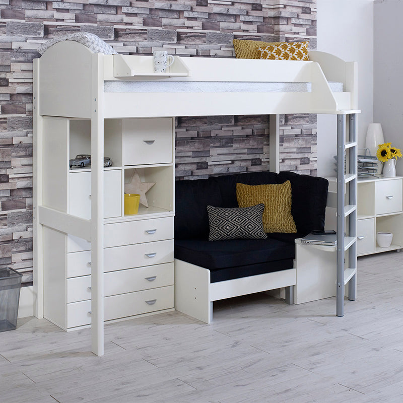 Noah High Sleeper Bed with Drawers, Storage Unit & Futon Sofa Bed