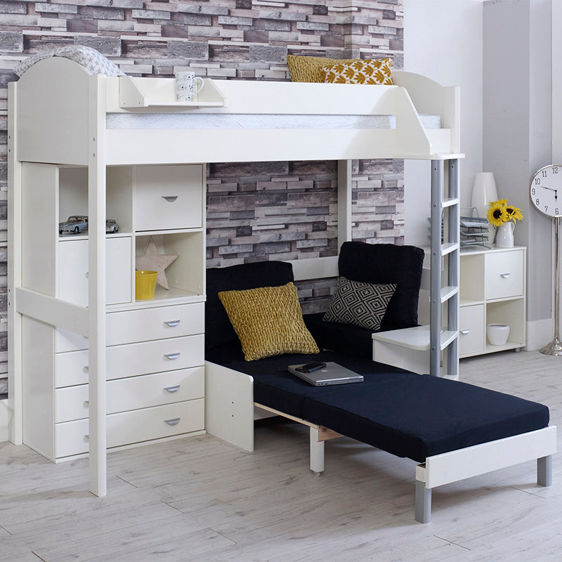 Noah High Sleeper Bed with Drawers, Storage Unit & Futon Sofa Bed