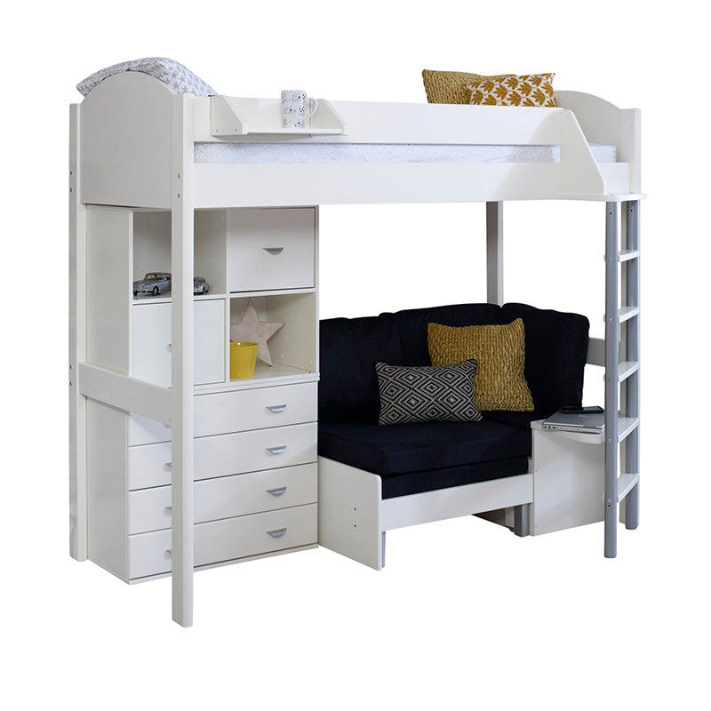 Noah High Sleeper Bed with Drawers, Storage Unit & Futon Sofa Bed