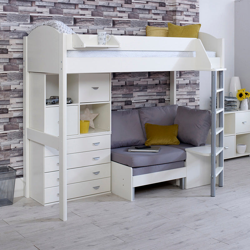 Noah High Sleeper Bed with Drawers, Storage Unit & Futon Sofa Bed