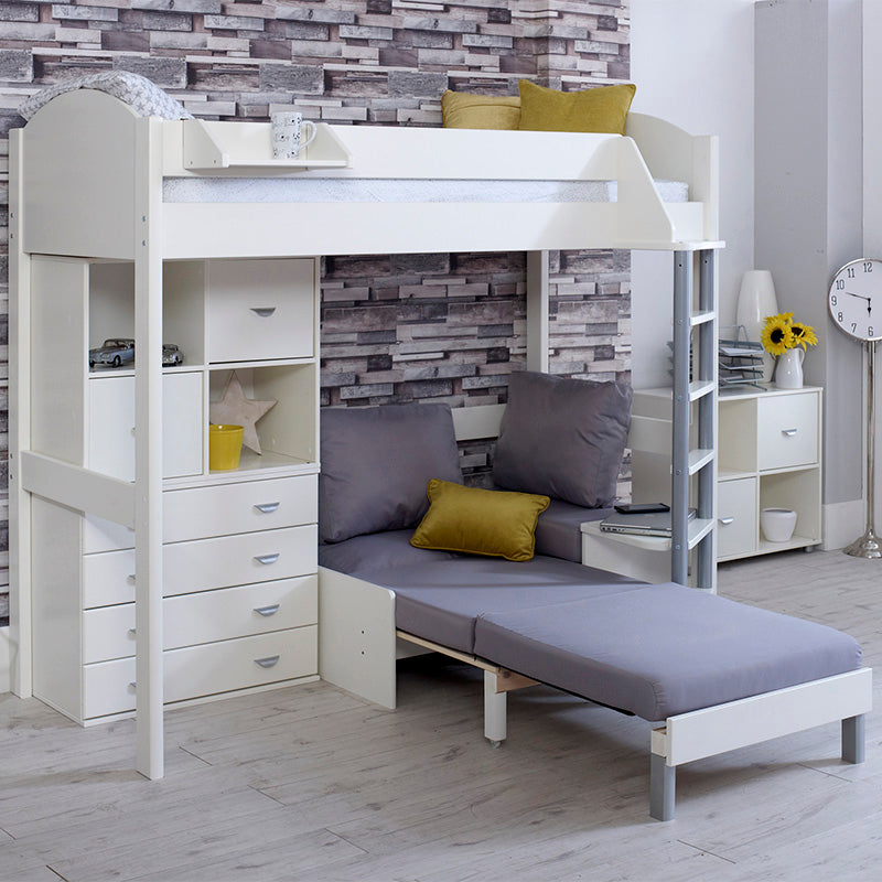 Noah High Sleeper Bed with Drawers, Storage Unit & Futon Sofa Bed