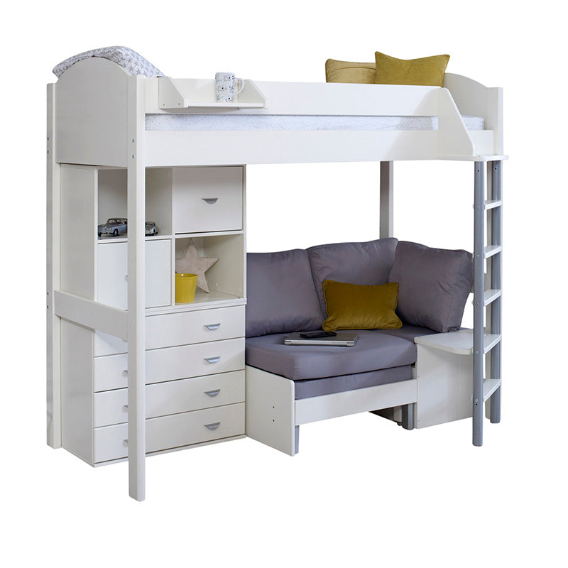 Noah High Sleeper Bed with Drawers, Storage Unit & Futon Sofa Bed