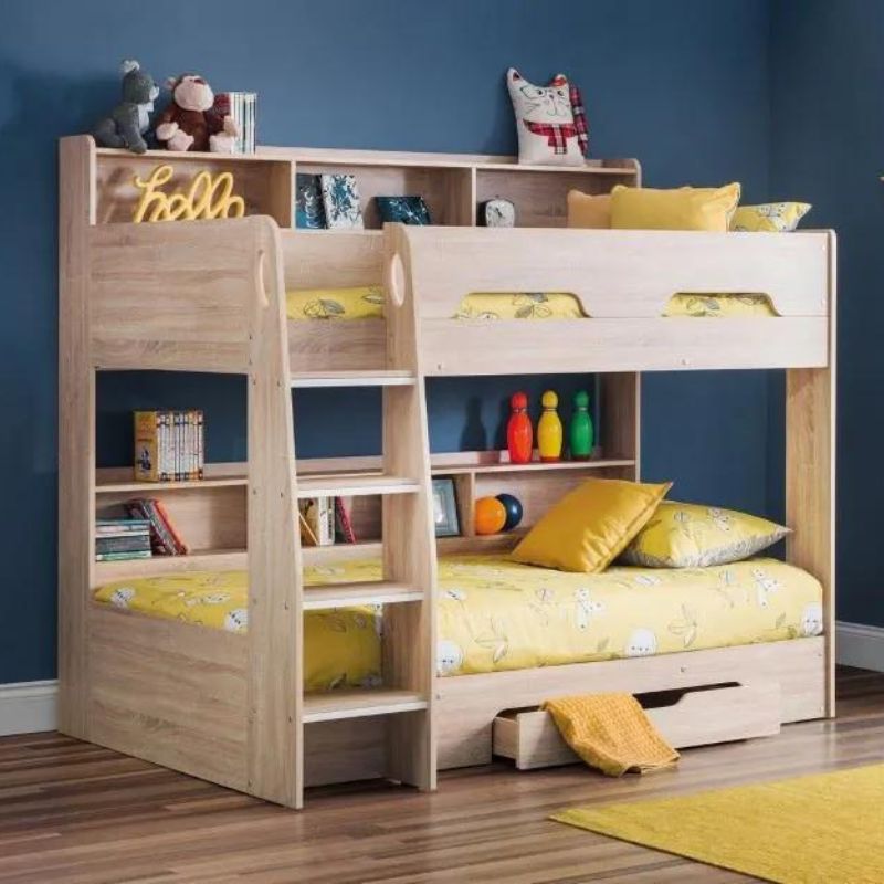 Milky Wooden Storage Bunk Bed Frame - 3ft Single