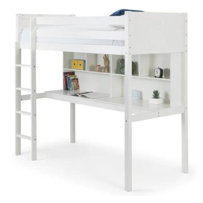 Tower High Sleeper Bed Wooden With Desk and Shelves - 3ft Single